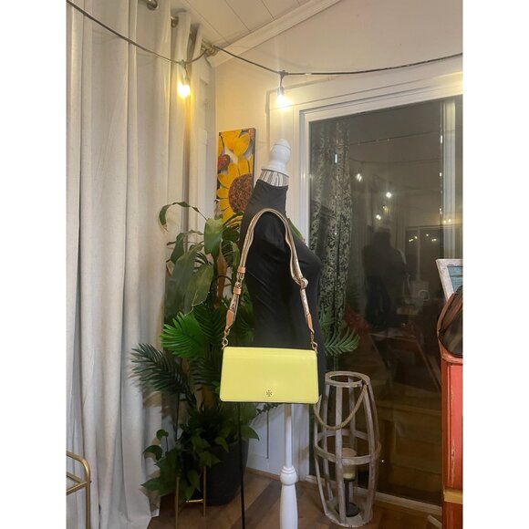 NEW!! Tory Burch Yellow Emerson with Floral Guitar Strap & Matching Wallet - Picture 15 of 16